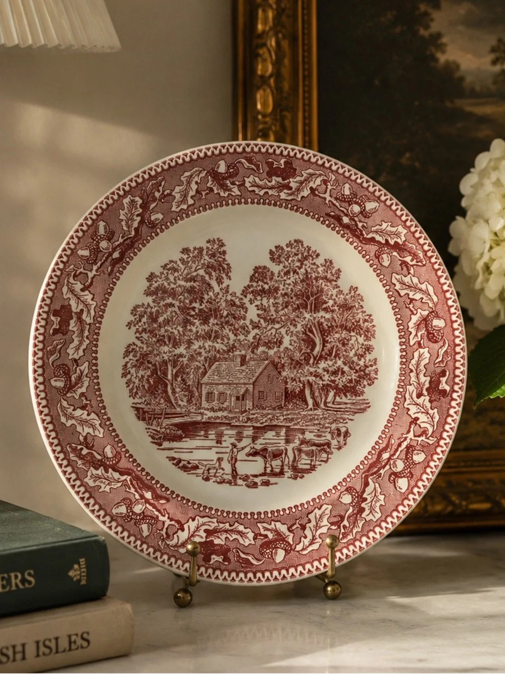 Vintage Memory Lane Red Transferware Plate English Cottage Grandmillennial USA